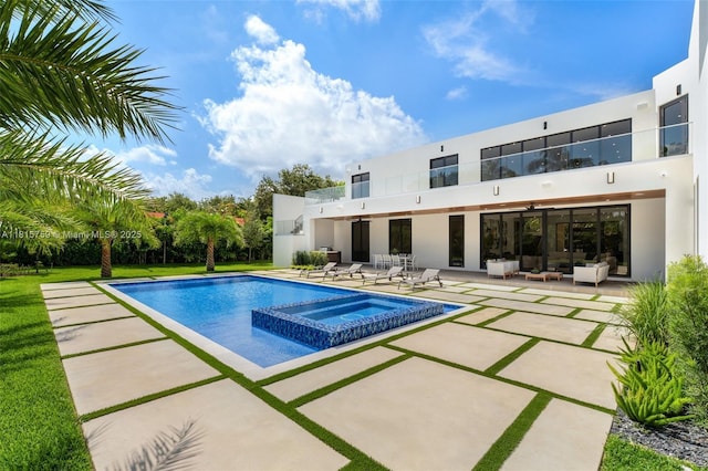 6200 Moss Ranch Rd, Pinecrest, FL 33156 - view of pool featuring a patio, an outdoor hangout area, and a pool with connected hot tub
