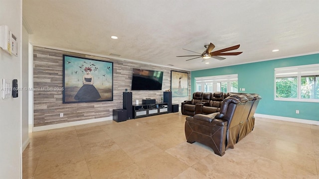 19520 SW 307th St, Homestead, FL 33030 - living room with a ceiling fan, recessed lighting, an accent wall, and crown molding