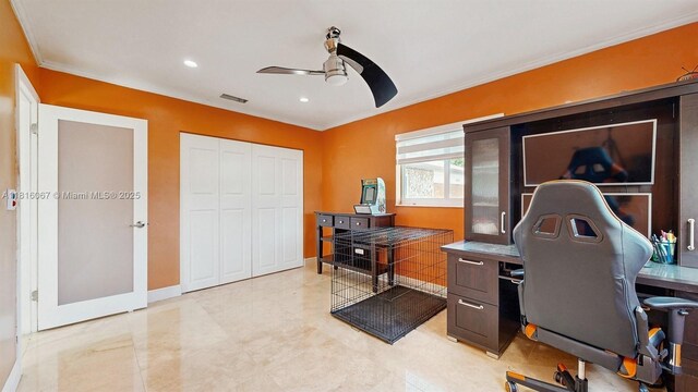 19520 SW 307th St, Homestead, FL 33030 - office with ceiling fan, crown molding, and recessed lighting