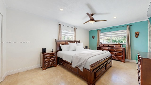 19520 SW 307th St, Homestead, FL 33030 - bedroom with multiple windows, recessed lighting, crown molding, and ceiling fan