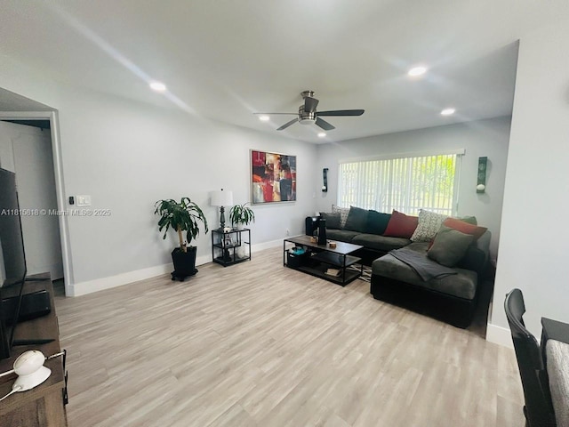 8002 Lagos De Campo Blvd Unit B-107, Tamarac, FL 33321 - living area featuring ceiling fan, baseboards, wood finished floors, and recessed lighting