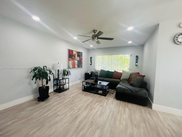 8002 Lagos De Campo Blvd Unit B-107, Tamarac, FL 33321 - living room with wood finished floors, baseboards, a ceiling fan, and recessed lighting