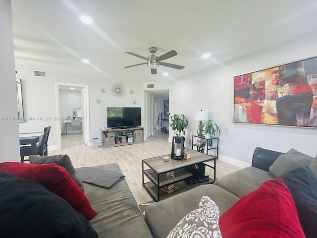 8002 Lagos De Campo Blvd Unit B-107, Tamarac, FL 33321 - living room with a ceiling fan, wood finished floors, recessed lighting, and baseboards
