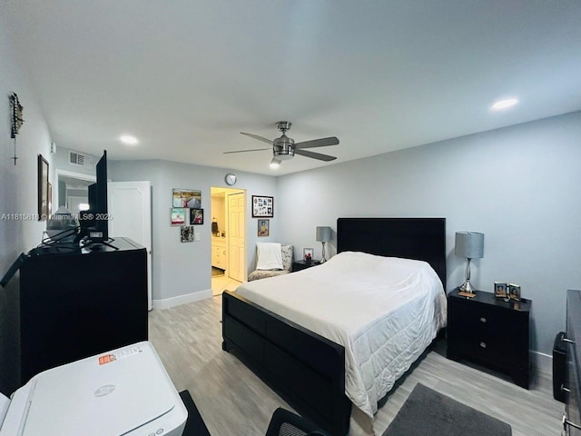 8002 Lagos De Campo Blvd Unit B-107, Tamarac, FL 33321 - bedroom with light wood-style flooring, baseboards, ceiling fan, and recessed lighting