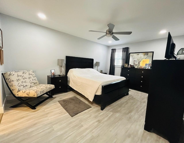 8002 Lagos De Campo Blvd Unit B-107, Tamarac, FL 33321 - bedroom with light wood-style flooring, a ceiling fan, and recessed lighting
