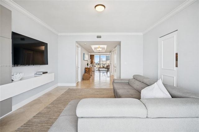 781 Crandon Blvd Unit 1802, Key Biscayne, FL 33149 - living room featuring ornamental molding, light tile patterned floors, and baseboards