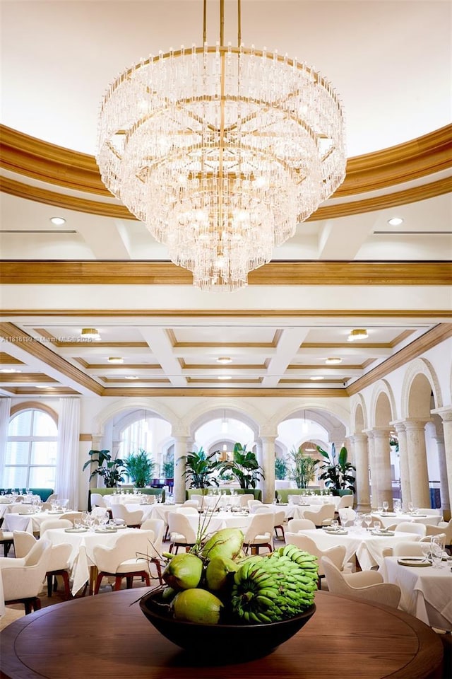 781 Crandon Blvd Unit 1802, Key Biscayne, FL 33149 - lobby with coffered ceiling, crown molding, and beam ceiling