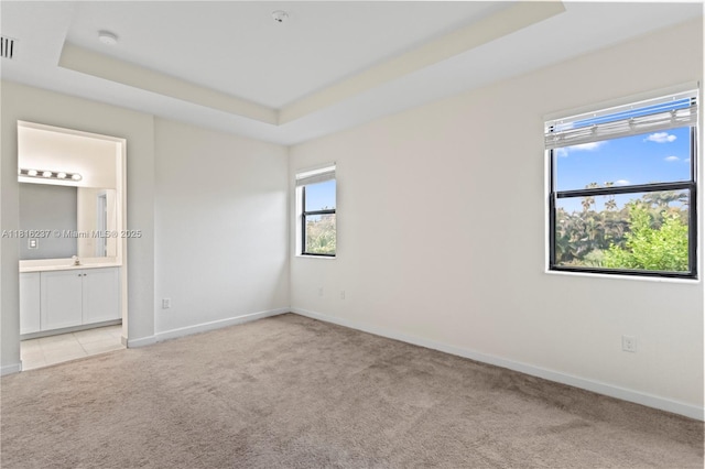 6496 S Anise Ct, Davie, FL 33314 - unfurnished bedroom featuring carpet flooring, baseboards, ensuite bathroom, and a raised ceiling
