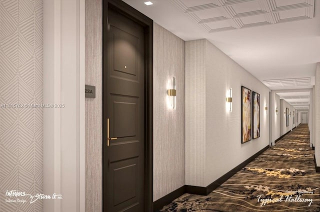 9801 Collins Unit 10Q, Bal Harbour, FL 33154 - corridor with wallpapered walls and baseboards
