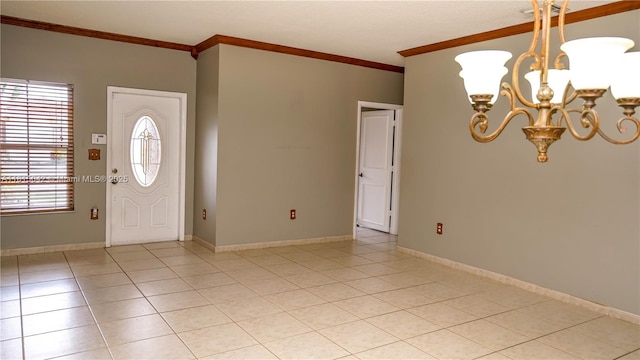 7997 NW 199th Ter, Hialeah, FL 33015 - foyer entrance with ornamental molding, light tile patterned floors, and a chandelier