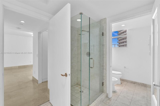 1331 Brickell Bay Dr Unit 1808, Miami, FL 33131 - full bath featuring a bidet, a shower stall, toilet, recessed lighting, and baseboards