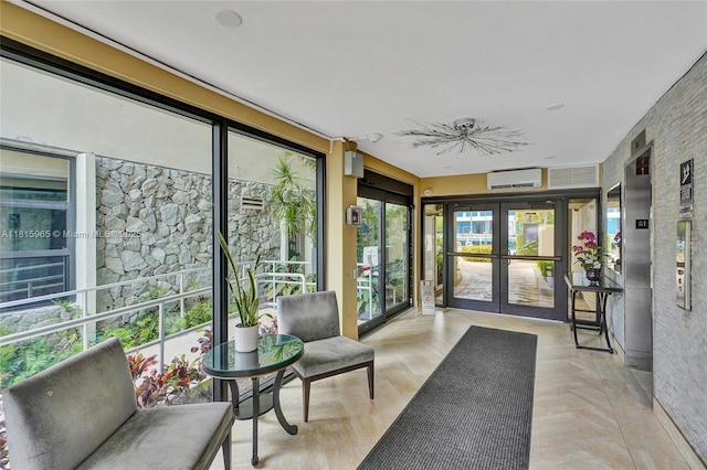 9800 W Bay Harbor Dr Unit 401, Bay Harbor Islands, FL 33154 - sunroom / solarium featuring a wall mounted air conditioner and french doors