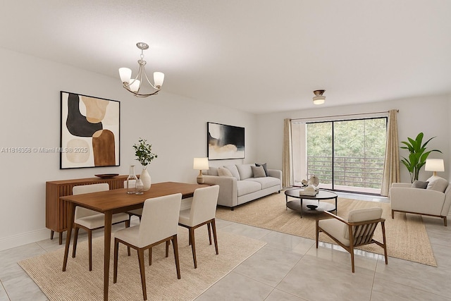136 S Cypress Rd Unit 323, Pompano Beach, FL 33060 - dining space with a chandelier, light tile patterned floors, and baseboards