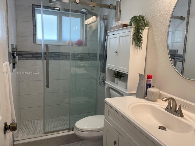 14511 SW 294th St, Homestead, FL 33033 - bathroom featuring toilet, vanity, a stall shower, and a textured wall