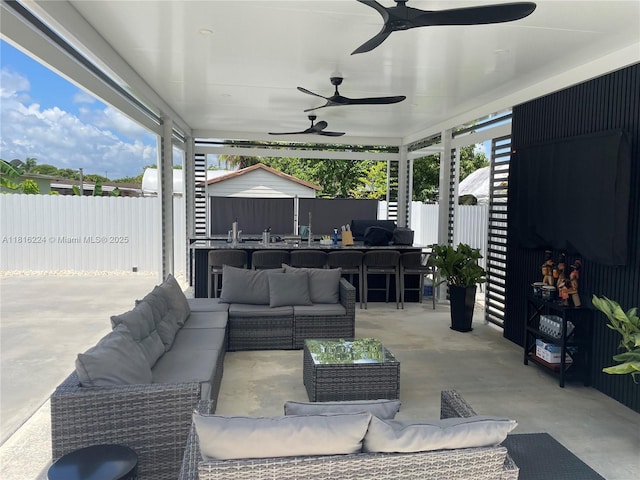 14511 SW 294th St, Homestead, FL 33033 - fenced backyard with an outdoor living space, a patio, and ceiling fan