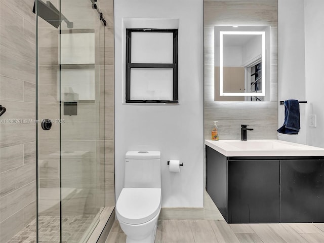 3121 N 52nd Ave, Hollywood, FL 33021 - full bathroom with a stall shower, toilet, vanity, and baseboards
