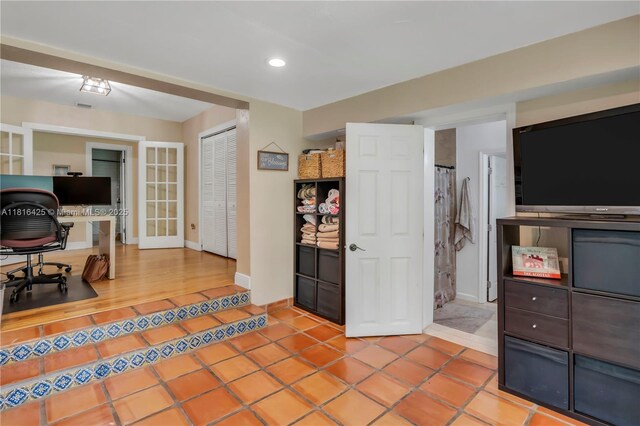 1110 Falcon Ave, Miami Springs, FL 33166 - office space featuring recessed lighting, baseboards, french doors, and light tile patterned floors