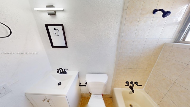 677 SW 9th Ave Unit 309, Miami, FL 33130 - full bathroom featuring vanity, toilet, a textured wall, and bathing tub / shower combination