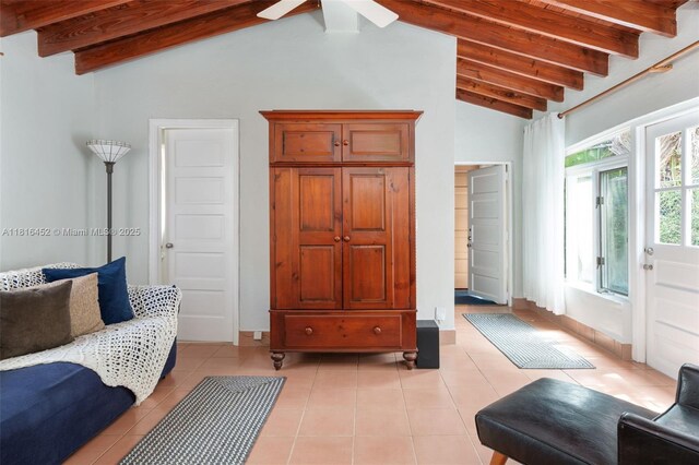 492 NE 55th St, Miami, FL 33137 - living area featuring light tile patterned floors and ceiling fan