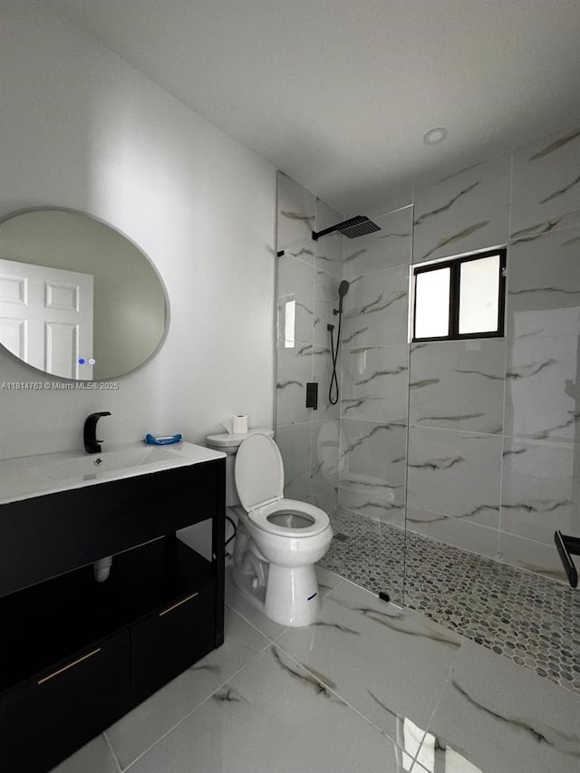 2160 NW 30th St, Miami, FL 33142 - full bath featuring vanity, a marble finish shower, marble finish floors, and recessed lighting