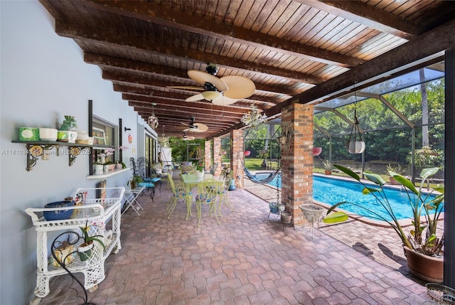 9728 SW 135th Ter, Miami, FL 33176 - view of patio featuring a ceiling fan, an outdoor pool, and a lanai