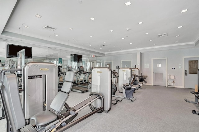 150 Sunny Isles Blvd Unit 1-1803, Sunny Isles Beach, FL 33160 - gym featuring crown molding and recessed lighting