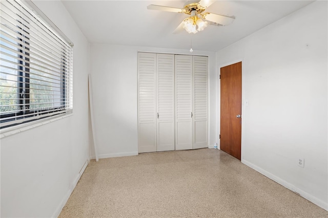 4878 NW 2nd Ct, Plantation, FL 33317 - unfurnished bedroom featuring a closet, baseboards, a ceiling fan, and speckled floor
