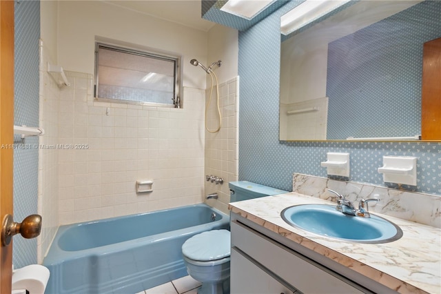 4878 NW 2nd Ct, Plantation, FL 33317 - full bath with toilet, tub / shower combination, vanity, wallpapered walls, and tile patterned floors