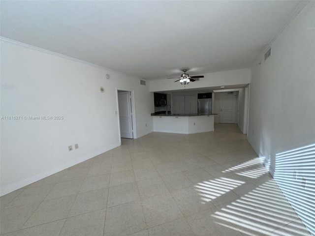 19900 E Country Club Dr Unit 209, Aventura, FL 33180 - unfurnished living room featuring a ceiling fan, a sink, baseboards, and ornamental molding
