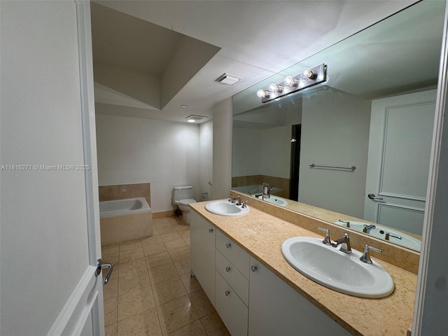19900 E Country Club Dr Unit 209, Aventura, FL 33180 - full bathroom featuring a tub to relax in, double vanity, tile patterned flooring, and toilet