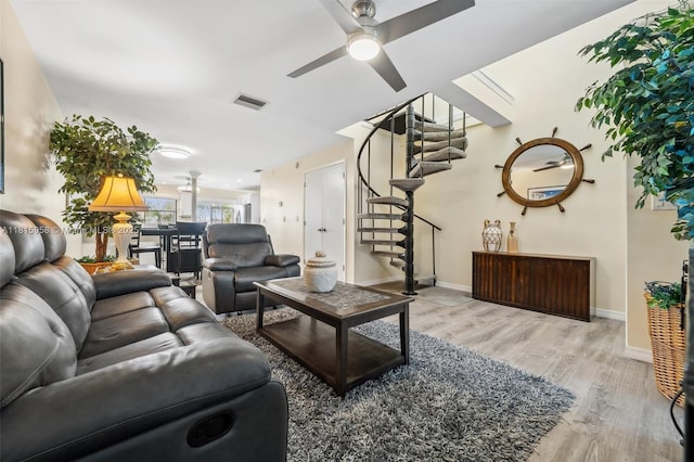 4803 SW Santa Barbara Ct Unit 5, Cape Coral, FL 33914 - living room with stairs, ceiling fan, and wood finished floors