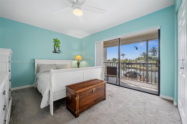 4803 SW Santa Barbara Ct Unit 5, Cape Coral, FL 33914 - carpeted bedroom with access to outside, a water view, and ceiling fan