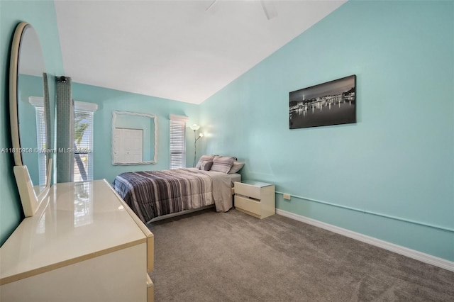 4803 SW Santa Barbara Ct Unit 5, Cape Coral, FL 33914 - bedroom featuring lofted ceiling, carpet floors, and a ceiling fan