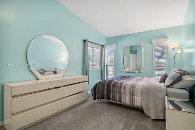 4803 SW Santa Barbara Ct Unit 5, Cape Coral, FL 33914 - bedroom with carpet, multiple windows, and lofted ceiling