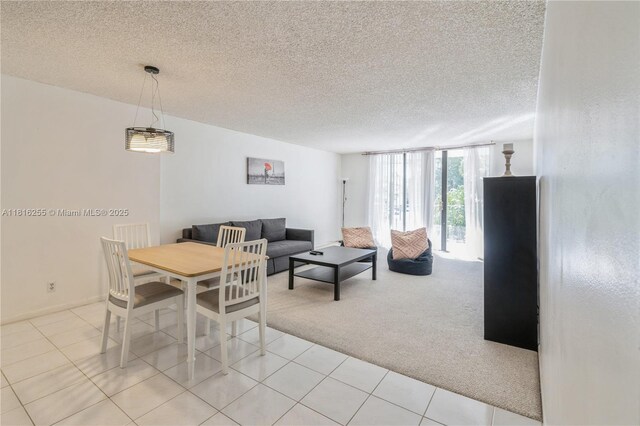 18151 NE 31st Ct Unit 205, Aventura, FL 33160 - dining room with expansive windows, light colored carpet, a textured ceiling, light tile patterned flooring, and baseboards