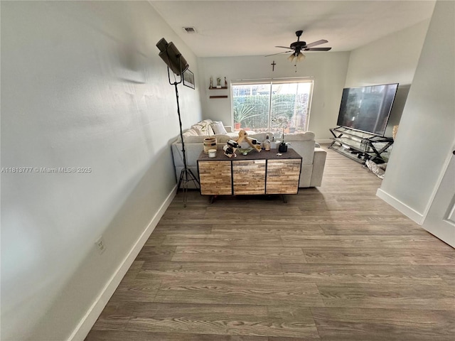 120 SW 109th Ave Unit 3, Sweetwater, FL 33174 - living room featuring baseboards, wood finished floors, and a ceiling fan
