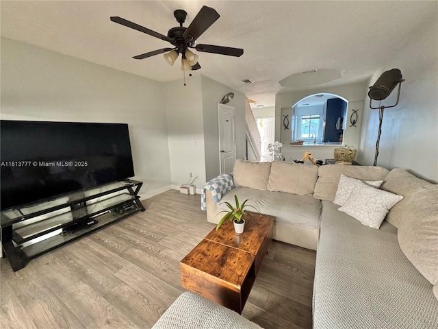 120 SW 109th Ave Unit 3, Sweetwater, FL 33174 - living area with wood finished floors, a ceiling fan, and baseboards