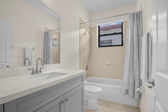 628 SE 37th Pl, Homestead, FL 33033 - bathroom featuring vanity, shower / bath combination with curtain, tile patterned floors, and toilet