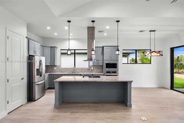 4308 3rd St SW, Lehigh Acres, FL 33976 - kitchen featuring appliances with stainless steel finishes, gray cabinetry, a sink, recessed lighting, and tasteful backsplash