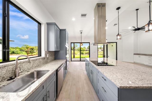 4308 3rd St SW, Lehigh Acres, FL 33976 - kitchen featuring a sink, gray cabinetry, black electric stovetop, a large island, and recessed lighting