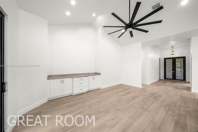 4308 3rd St SW, Lehigh Acres, FL 33976 - empty room with recessed lighting, light wood-style floors, lofted ceiling, baseboards, and a ceiling fan