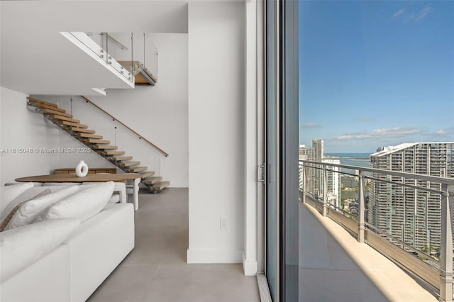 92 SW 3rd St Unit 5204, Miami, FL 33130 - balcony featuring a water view, stairway, and a city view