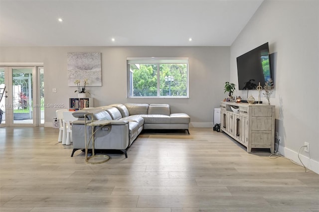 4760 SW 57th Ave, Davie, FL 33314 - living area with plenty of natural light, light wood-type flooring, baseboards, recessed lighting, and french doors
