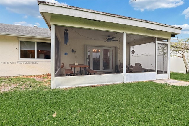 4760 SW 57th Ave, Davie, FL 33314 - back of house with a sunroom, a yard, and ceiling fan