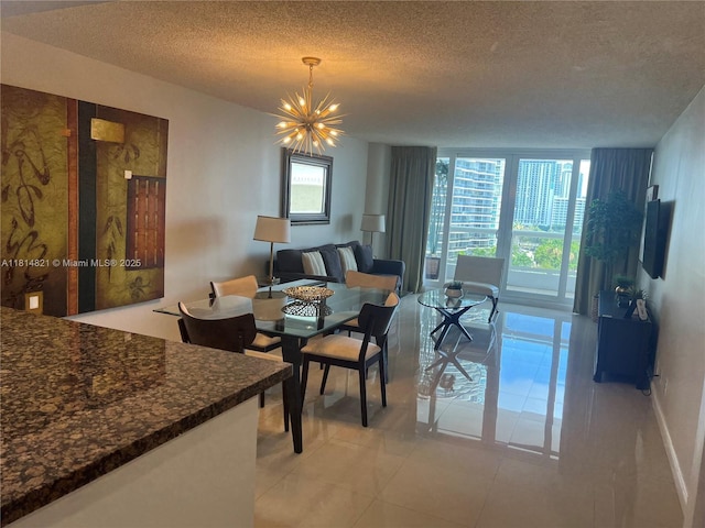 1717 N Bayshore Dr Unit A-1038, Miami, FL 33132 - living room with a textured ceiling, a chandelier, and light tile patterned floors