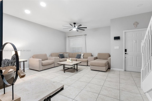 14063 SW 49th Ct Unit 4, Miramar, FL 33027 - living room with a ceiling fan, light tile patterned flooring, and baseboards