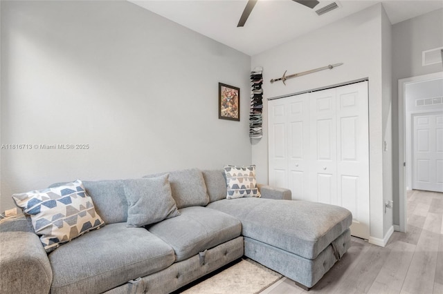 14063 SW 49th Ct Unit 4, Miramar, FL 33027 - living room featuring light wood-style floors, a ceiling fan, and baseboards