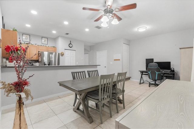14063 SW 49th Ct Unit 4, Miramar, FL 33027 - dining area featuring recessed lighting, an office area, light tile patterned floors, a ceiling fan, and baseboards