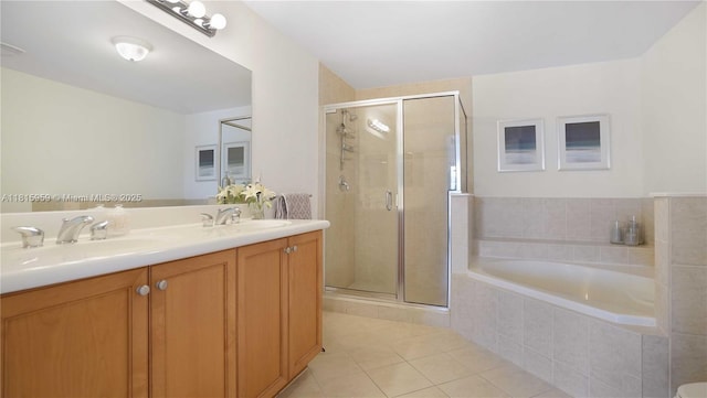 8390 SW 72nd Ave Unit 811, Miami, FL 33143 - bathroom featuring tile patterned flooring, a bath, double vanity, and a shower stall