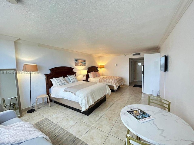 19201 Collins Ave Unit 303, Sunny Isles Beach, FL 33160 - bedroom with ornamental molding, a textured ceiling, and light tile patterned floors